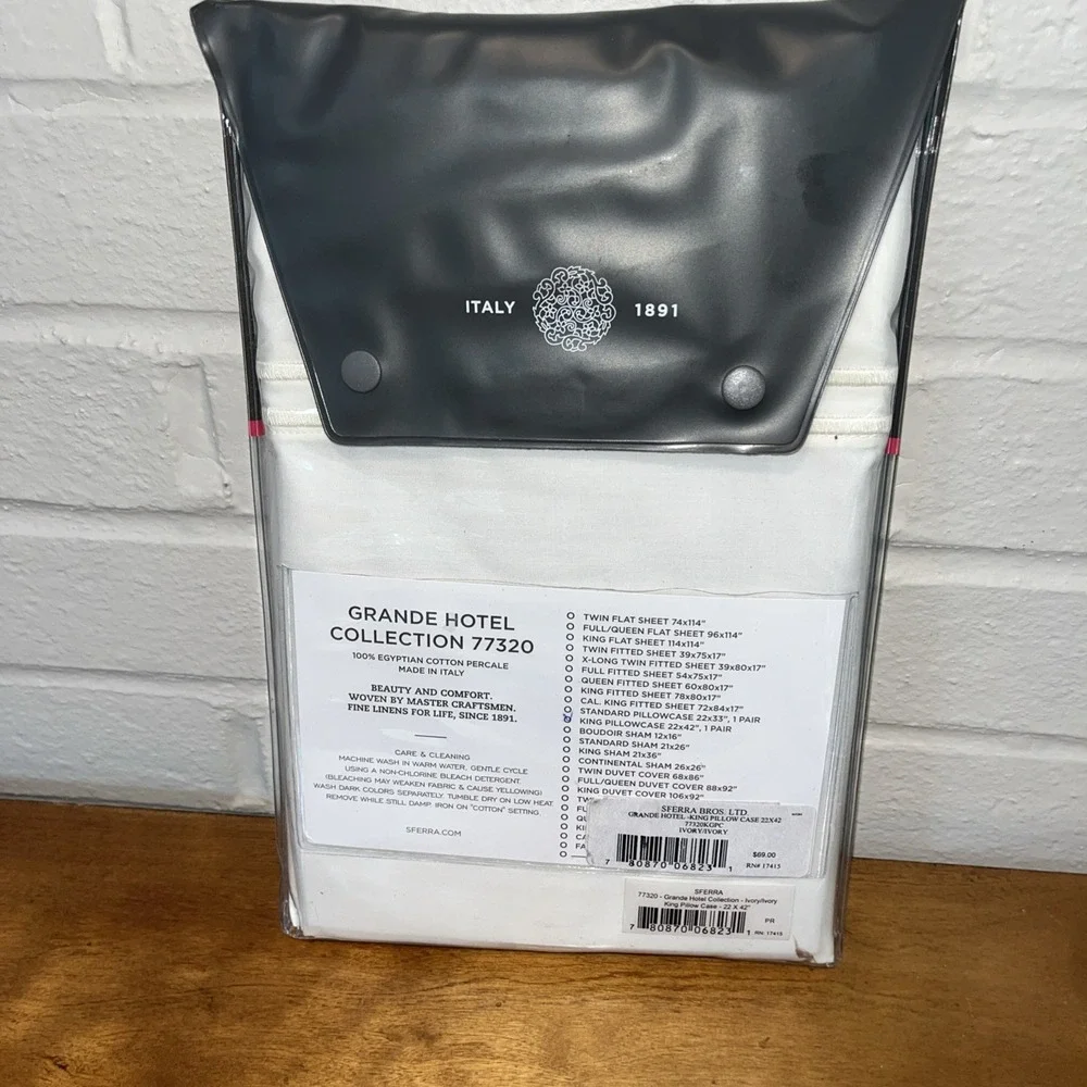 Pair Sferra Grande Hotel KING Pillowcases Cotton Percale 22 X 42